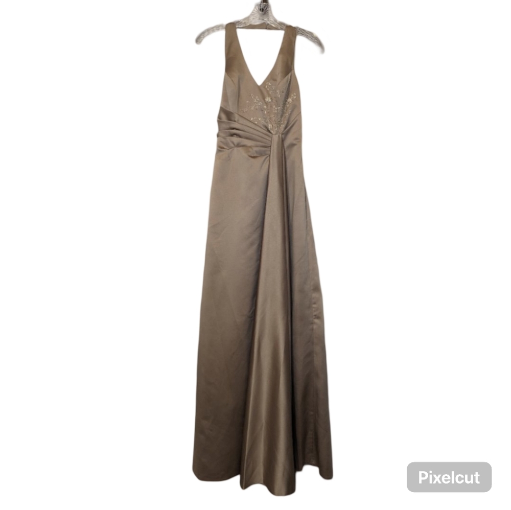 Avalon Bridal Beaded Gold Bridesmaid Maxi Formal Gown. Size 8. Prom.